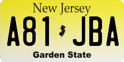 NJ license plate A81JBA