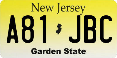 NJ license plate A81JBC