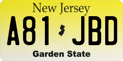 NJ license plate A81JBD