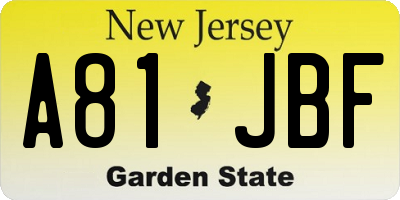 NJ license plate A81JBF