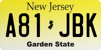 NJ license plate A81JBK
