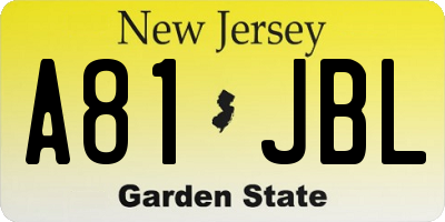 NJ license plate A81JBL