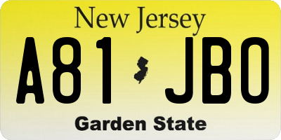 NJ license plate A81JBO