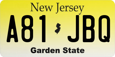 NJ license plate A81JBQ