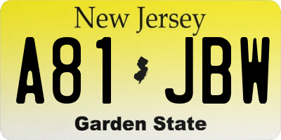 NJ license plate A81JBW
