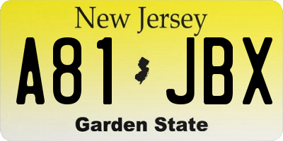 NJ license plate A81JBX