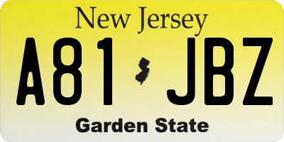 NJ license plate A81JBZ