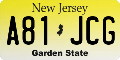 NJ license plate A81JCG
