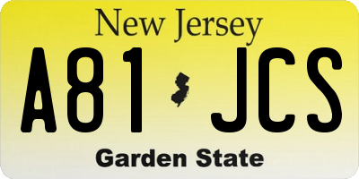 NJ license plate A81JCS