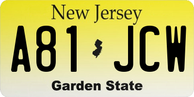 NJ license plate A81JCW