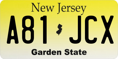 NJ license plate A81JCX