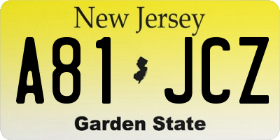 NJ license plate A81JCZ