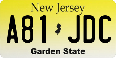 NJ license plate A81JDC