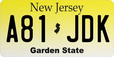 NJ license plate A81JDK