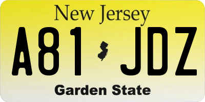 NJ license plate A81JDZ