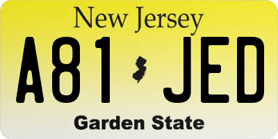 NJ license plate A81JED