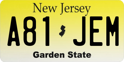 NJ license plate A81JEM