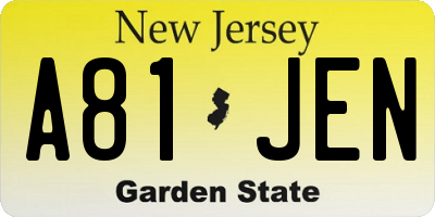 NJ license plate A81JEN
