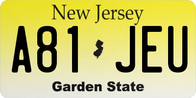 NJ license plate A81JEU