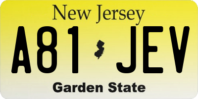 NJ license plate A81JEV