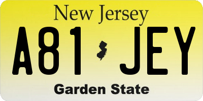 NJ license plate A81JEY