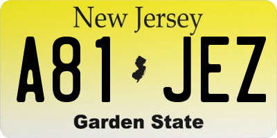 NJ license plate A81JEZ
