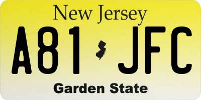 NJ license plate A81JFC