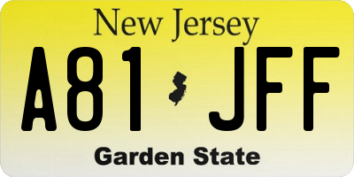 NJ license plate A81JFF