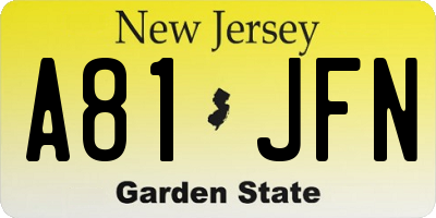 NJ license plate A81JFN