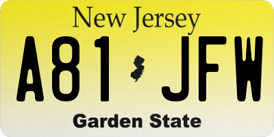 NJ license plate A81JFW