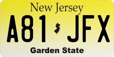 NJ license plate A81JFX