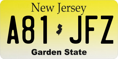 NJ license plate A81JFZ