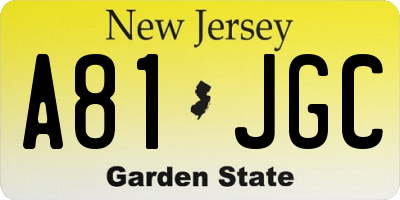 NJ license plate A81JGC