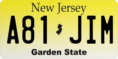 NJ license plate A81JIM