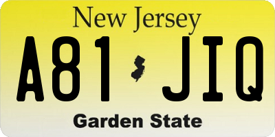 NJ license plate A81JIQ