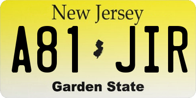 NJ license plate A81JIR