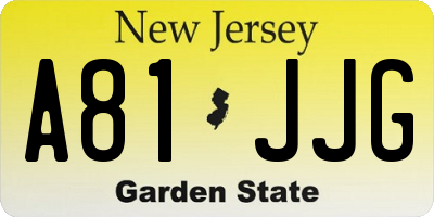 NJ license plate A81JJG