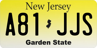 NJ license plate A81JJS
