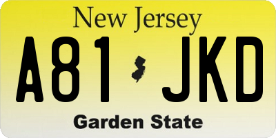 NJ license plate A81JKD