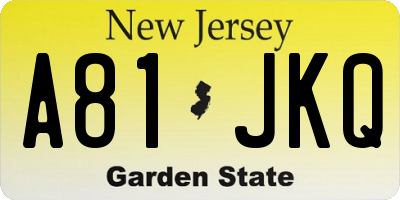 NJ license plate A81JKQ