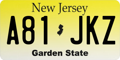 NJ license plate A81JKZ