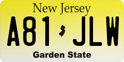 NJ license plate A81JLW