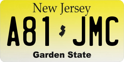 NJ license plate A81JMC