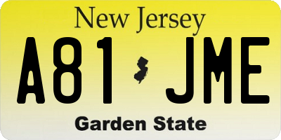 NJ license plate A81JME