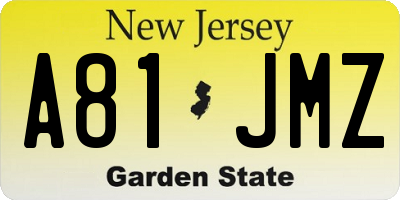 NJ license plate A81JMZ