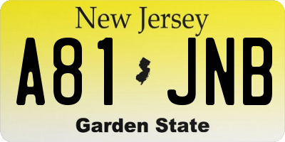 NJ license plate A81JNB