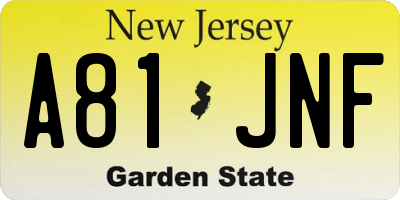 NJ license plate A81JNF