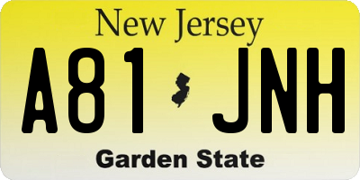 NJ license plate A81JNH