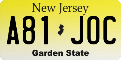 NJ license plate A81JOC