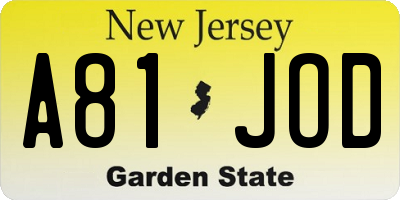 NJ license plate A81JOD